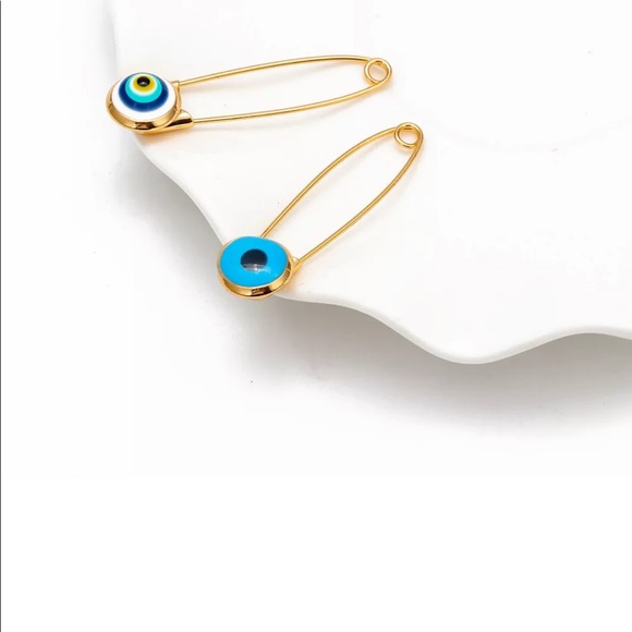 4 PIN SET Evil Eye Pin Gold 18K Plated 🧿 Pins Amulet Stroller Blue Pink El Ojo - Picture 5 of 12